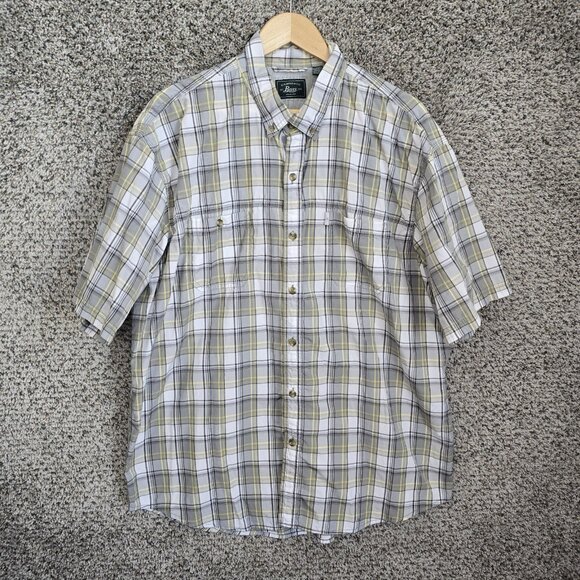 G H Bass Shirt Mens XXL‎ 2XL Gray Plaid Short Sleeve Pockets Outdoor Button Down - Picture 1 of 7
